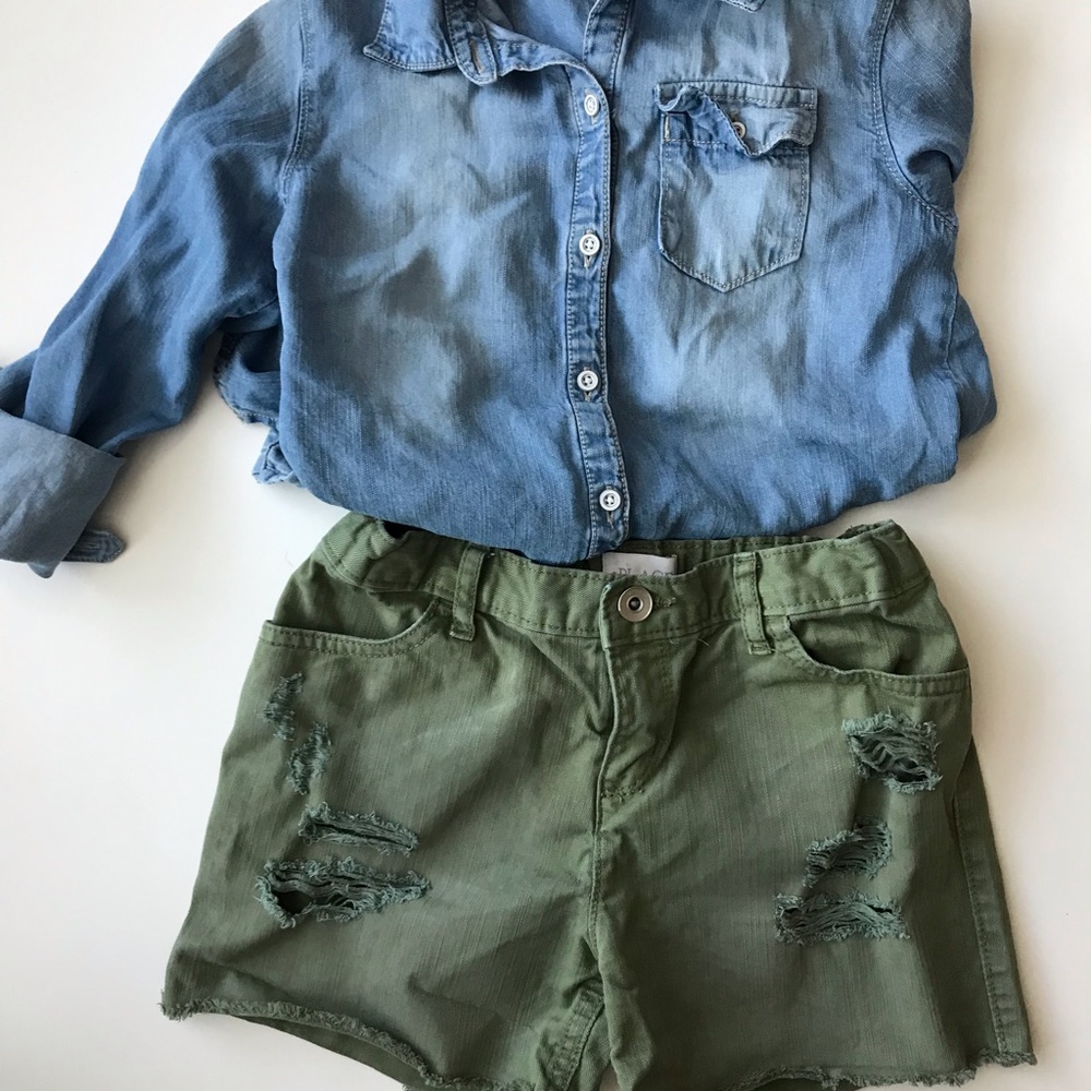 Green denim shorts